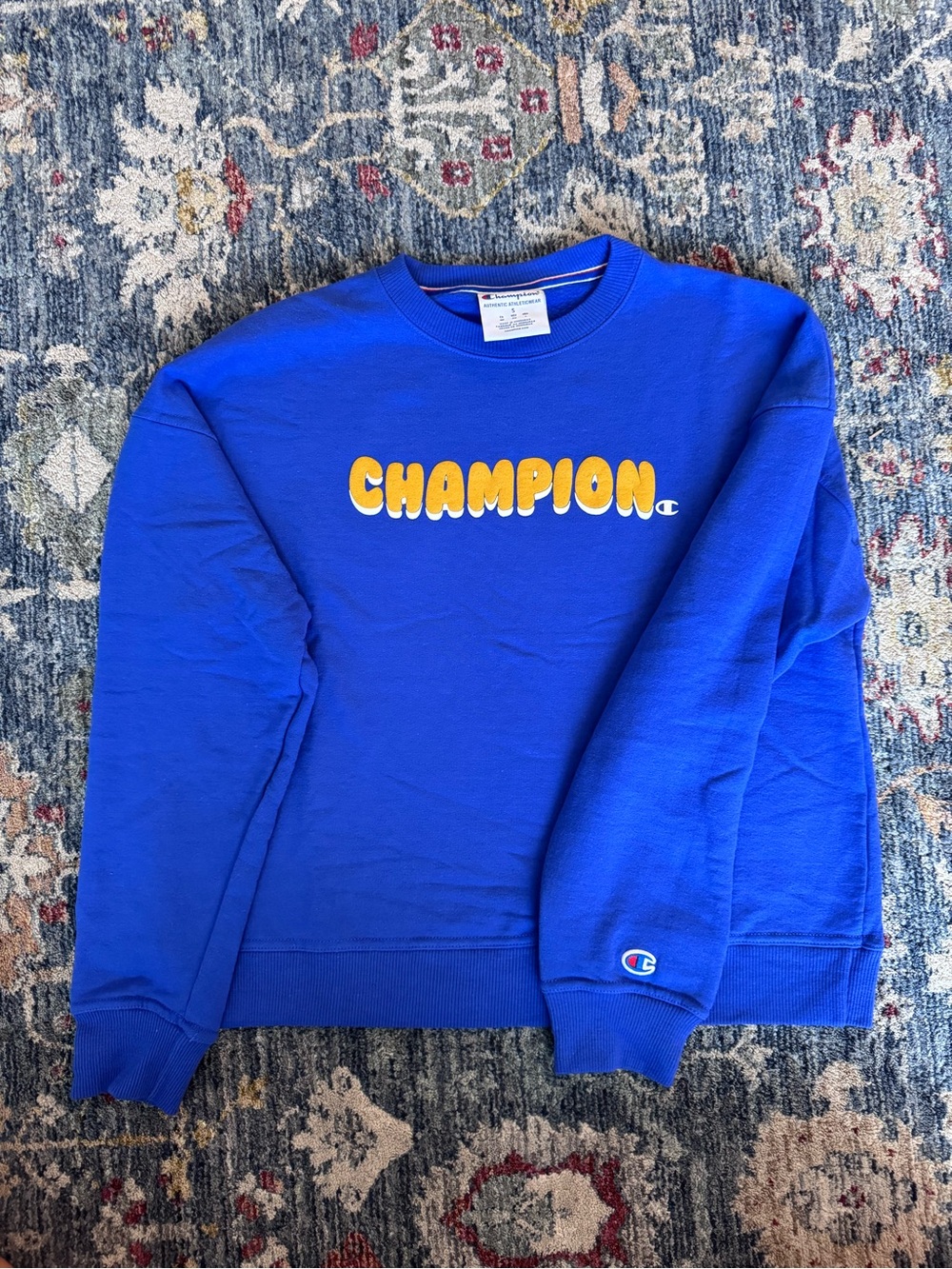 Champion Men’s Bright Blue Crewneck with Yellow Logo